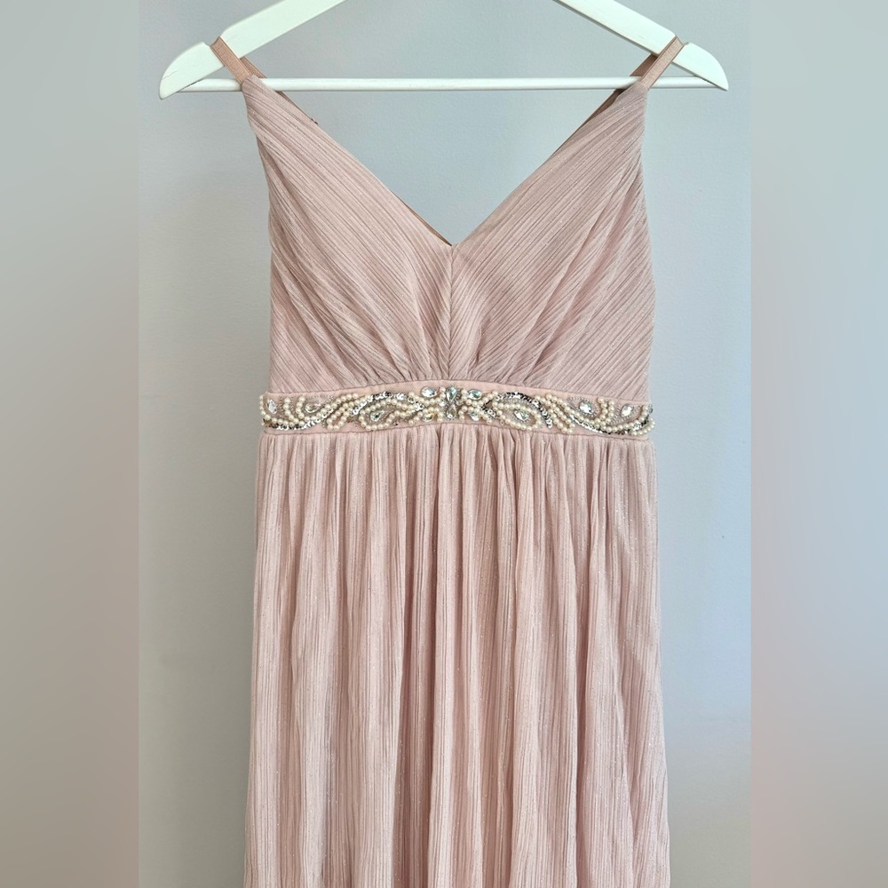 NWT🏷️Pale Dusty Rose Pink Empire Waist Tulle Beaded Maxi Party/Prom Dress, XS-S